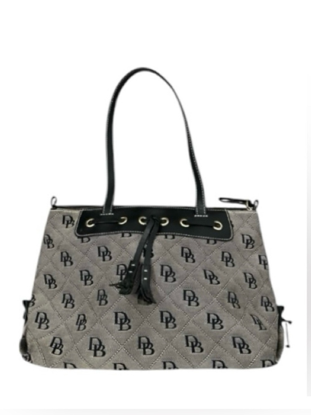 Dooney & Bourke canvas gray and black medium shoulder purse with leather straps